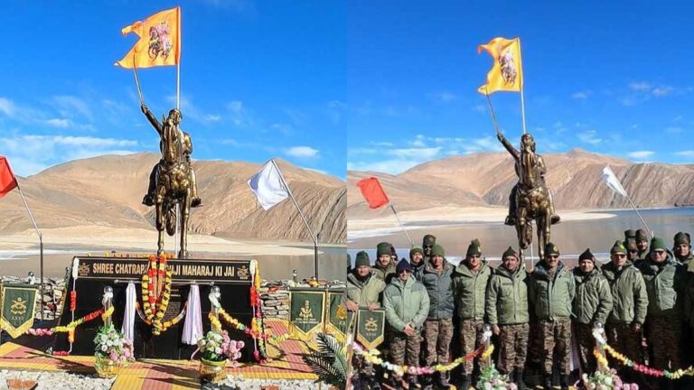 लद्दाख के पैंगोंग त्सो में श्री छत्रपति शिवाजी महाराज की प्रतिमा का अनावरण